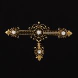 Victorian Style Patinated Gold and Diamond Pin/Brooch