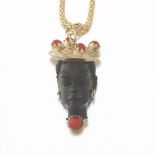 Ladies' Semi-Antique Italian Corletto Blackamoor Gold and Coral Color Bead Charm/Pendant on Chain