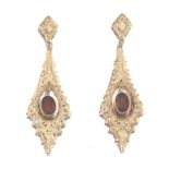 Ladies' Gold and Garnet Pair of Dangle Earrings