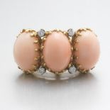 Ladies' Retro Two-Tone Gold, Angel Skin Coral and Diamond Fashion Ring