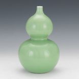 Chinese Porcelain Celadon Glazed Double Gourd Vase, Apocryphal Qianlong Seal-Mark