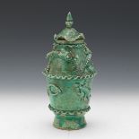 Chinese Turquoise Ceramic Vessel with Dragon