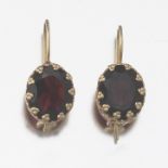 Ladies' Retro Pair of Gold and Garnet Earrings