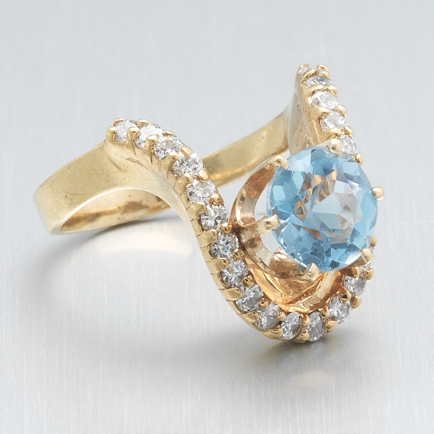 Ladies' Retro Gold, Blue Topaz and Diamond "Duchess" Ring