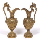 Pair of Brass Rococo Style Decorative Ewers