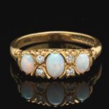 Ladies' Vintage S & D English Fine Gold, Opal and Diamond Ring