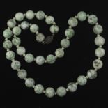 Chinese Export "Moss in Snow" Jadeite Jade and Silver Necklace