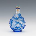Chinese Peking Glass Fine Carved Snuff Bottle, Awabi Bats, ca. Early Republic Period