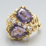 Ladies' Vintage Gold, Amethyst and Diamond Fancy Nugget Style Ring