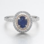 Ladies' Two-Tone Gold, Blue Sapphire and Diamond Cocktail Ring
