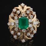 Ladies' Retro Custom Made Gold, 2.50ct Emerald and Diamond Cocktail Adjustable Size Ring, LGL Report