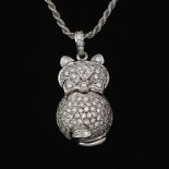 Ladies' Kitten Gold and Diamond 3D Pendant on Rope Chain