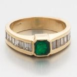 Ladies' Retro Gold, Emerald and Diamond Ring