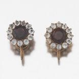 Victorian Gold, Bohemian Garnet and Clear Stones Cluster Pair of Earrings