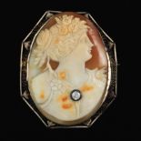 Ladies' Victorian 14k Gold, Diamond and Carved Cameo Pin/Brooch/Pendant
