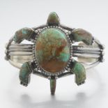 Native American Sterling Silver and Turquoise "Turtle" Bangle, by Running Bear