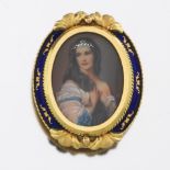 Ladies' Italian Gold, Enamel and Diamond Miniature Portrait Pin Brooch/Pendant, After Franz Xaver W