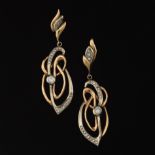 Ladies' Pair of Two-Tone Gold and Diamond Abstract Scroll Earrings