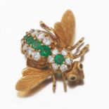 Excellent Large Gold, Emerald, Diamond and Ruby Bee Pin/Brooch