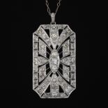 Ladies' Edwardian Gold and 3.50 ct Diamond Pendant on Platinum Chain