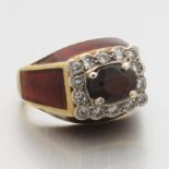 Ladies' Gold, Guilloche Enamel, Diamond and Garnet Ring