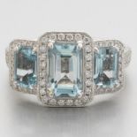 Ladies' Gold, Aquamarine and Diamond Fashion Ring