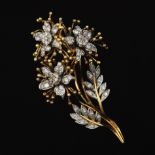 Italian 14k Yellow Gold and Diamond Flower Brooch