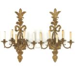 Pair of Empire Style Patinated Ormolu Bronze Five-Light Wall Sconces