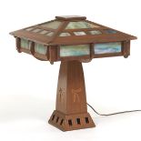 Arts and Crafts Wood and Glass Table Lamp