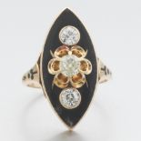 Ladies' Victorian Gold, Black Enamel and Diamond Navette Ring