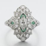 Ladies' Edwardian Platinum, Diamond and Emerald Ring
