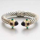 David Yurman Silver, Gold, Amethyst and Chrysoprase Cable Bracelet