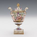 Italian Capodimonte Porcelain Sculpted Cabinet Vase with Lid, ca. 19th Century