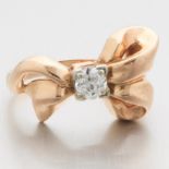 Ladies' Retro Gold and Diamond Bow Ring