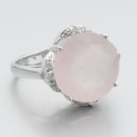 Ladies' Elegant Gold, Rose Quartz and Diamond Fashion Ring