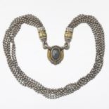 Lagos Caviar 18k Gold, Sterling Silver and Hematite Six-Strand Bead Lotus Necklace