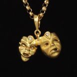 Ladies' Gold and Diamond Theatre Masks Pendant on Fancy Chain