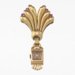 Retro Gold and Pink Sapphire "Clinton" Brooch Watch