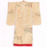 Japanese Uchikake Ceremonial Robe, Gold-Silver Color Metallic Wrapped Silk Thread Embroidery, ca. 1