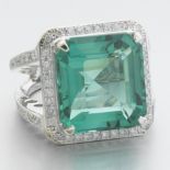 Spectacular Ladies' Gold, 19.8 Ct Greened Amethyst Quartz and Diamond Fashion Ring