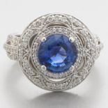 Ladies' Gold, 2.64 ct Natural Blue Sapphire and Diamond Cocktail Ring, London Gem Lab LGL200304003