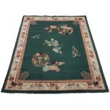 Vintage Chinese Hand Knotted Pictorial Green Rug