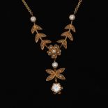 Ladies' Italian Gold, Seed Pearl and Diamond Lavaliere Necklace