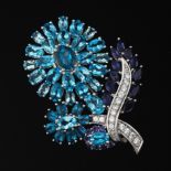 Ladies' Topaz and Iolite Flower Brooch