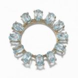 Ladies' Gold and Aquamarine Circle Pin/Brooch