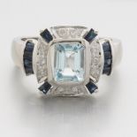 Ladies' Gold, Aquamarine, Blue Sapphire and Diamond Cocktail Ring
