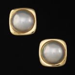 Ladies' Gold and 16.5 mm Mabe Pearl Pair of Earrings