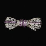 Ladies' Diamond and Pink Sapphire Bow Brooch