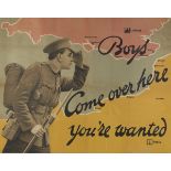 Original British WWI Recruitment Poster "Boys come over here, you're wanted"