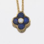 Ladies' Gold, Blue Sapphire and Diamond Pendant on Chain